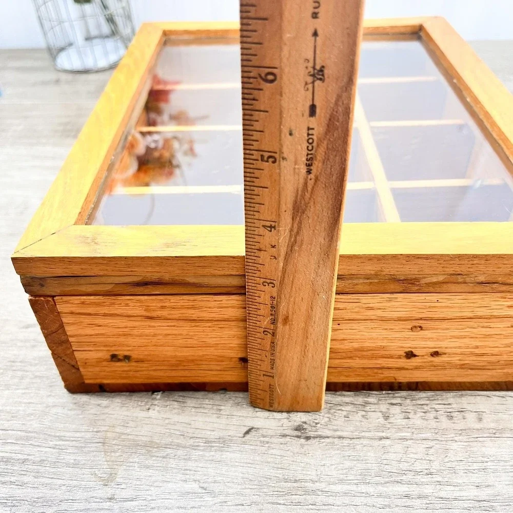 Vintage Natural Wood Curio Cabinet with Glass Door